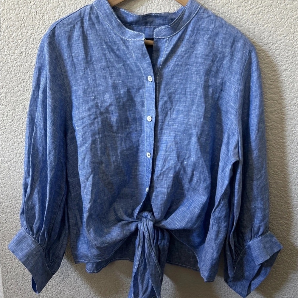 Karen Kane Chambray Blue Tie-Front Button Down Shirt